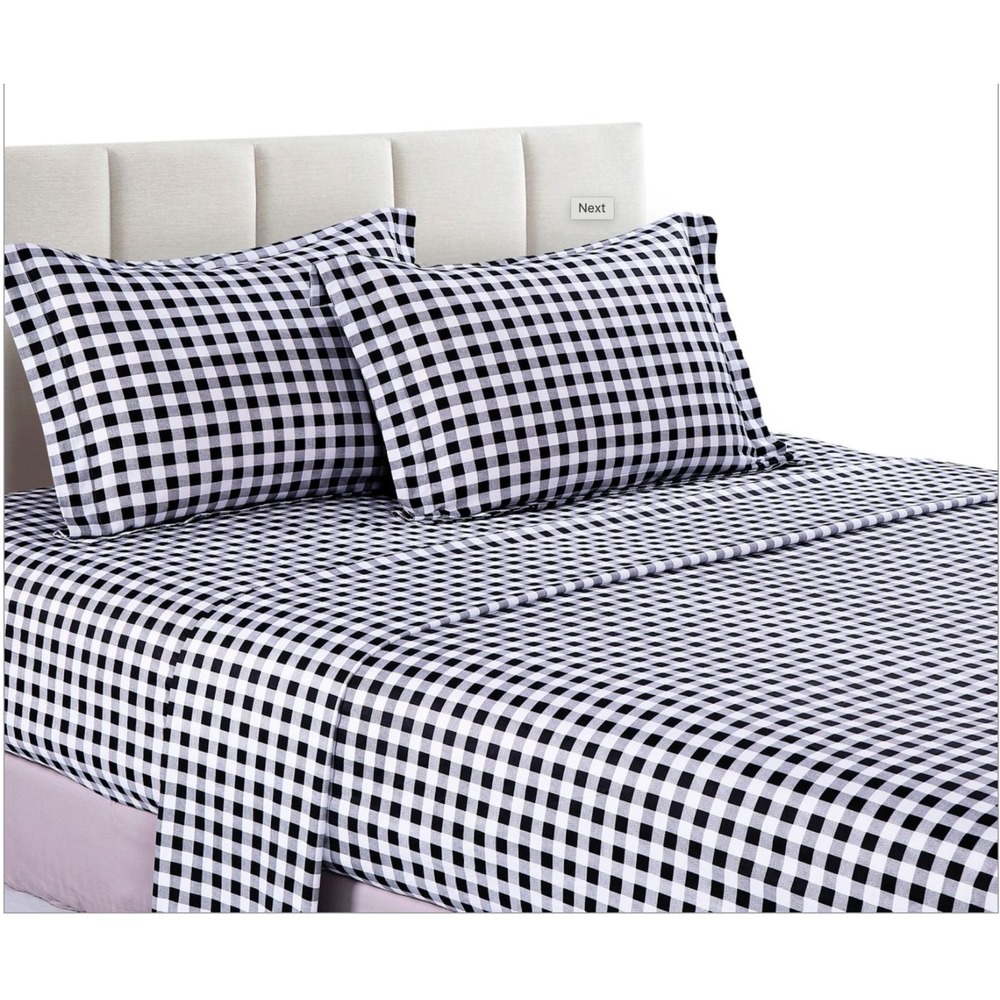 Hepburn Black Gingham Plaid 100% Cotton Sheet King Preppy Farmhouse Country Chic